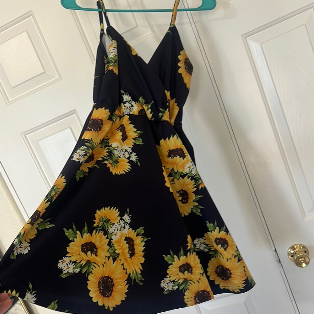 Sunflower Print Navy Dress